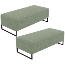 Kit 02 Puffs Decorativo Sala de Estar Bali W01 Base Ferro 120x50 cm Bouclê Oliva - Lyam Decor Kit 02 Puffs Decorativo Sala de Estar Bali W01 Base Ferro 120x50 cm Bouclê Oliva - Lyam Decor