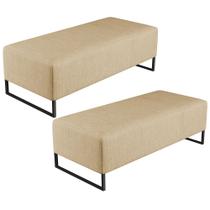 Kit 02 Puffs Decorativo Sala de Estar Bali W01 Base Ferro 120x50 cm Linho Bege Escuro - Lyam Decor Kit 02 Puffs Decorativo Sala de Estar Bali W01 Base Ferro 120x50 cm Linho Bege Escuro - Lyam Decor