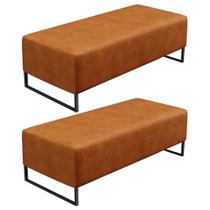 Kit 02 Puffs Decorativo Sala de Estar Bali W01 Base Ferro 120x50 cm material sintético Canela - Lyam Decor
