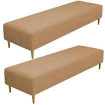 Kit 02 Puffs Decorativo Sala de Estar Bali W01 Pés Palito 170x60cm Bouclê Mostarda - Lyam Decor Kit 02 Puffs Decorativo Sala de Estar Bali W01 Pés Palito 170x60cm Bouclê Mostarda - Lyam Decor