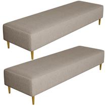 Kit 02 Puffs Decorativo Sala de Estar Bali W01 Pés Palito 210x60cm Linho Bege - Lyam Decor Kit 02 Puffs Decorativo Sala de Estar Bali W01 Pés Palito 210x60cm Linho Bege - Lyam Decor
