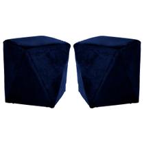 Kit 02 Puffs Decorativo Sala de Estar Blois Veludo Azul Marinho G15 - Gran Belo Kit 02 Puffs Decorativo Sala de Estar Blois Veludo Azul Marinho G15 - Gran Belo