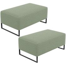 Kit 02 Puffs Decorativo Sala De Estar Cléo 90Cm Base De Ferro Preto W01 Bouclê Oliva