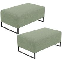 Kit 02 Puffs Decorativo Sala De Estar Cléo 90cm Base De Ferro Preto W01 Bouclê Oliva - Lyam Decor Kit 02 Puffs Decorativo Sala De Estar Cléo 90cm Base De Ferro Preto W01 Bouclê Oliva - Lyam Decor