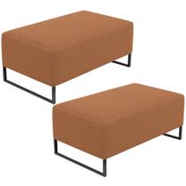 Kit 02 Puffs Decorativo Sala De Estar Cléo 90cm Base De Ferro Preto W01 Bouclê Terracota - Lyam Decor Kit 02 Puffs Decorativo Sala De Estar Cléo 90cm Base De Ferro Preto W01 Bouclê Terracota - Lyam Decor