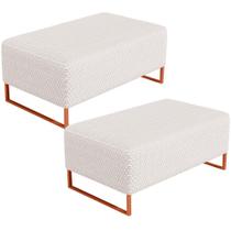 Kit 02 Puffs Decorativo Sala De Estar Cléo 90cm W01 Base Ferro Cobre Bouclê Cru - Lyam Decor