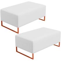 Kit 02 Puffs Decorativo Sala De Estar Cléo 90cm W01 Base Ferro Cobre Corano Branco - Lyam Decor Kit 02 Puffs Decorativo Sala De Estar Cléo 90cm W01 Base Ferro Cobre Corano Branco - Lyam Decor
