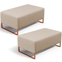 Kit 02 Puffs Decorativo Sala De Estar Cléo 90cm W01 Base Ferro Cobre Linho Bege Escuro - Lyam Decor Kit 02 Puffs Decorativo Sala De Estar Cléo 90cm W01 Base Ferro Cobre Linho Bege Escuro - Lyam Decor