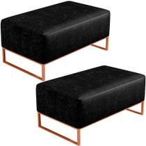 Kit 02 Puffs Decorativo Sala De Estar Cléo 90cm W01 Base Ferro Cobre material sintético Preto - Lyam Decor