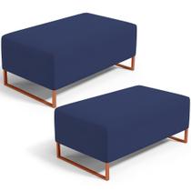 Kit 02 Puffs Decorativo Sala De Estar Cléo 90cm W01 Base Ferro Cobre Suede Azul Marinho - Lyam Decor Kit 02 Puffs Decorativo Sala De Estar Cléo 90cm W01 Base Ferro Cobre Suede Azul Marinho - Lyam Decor