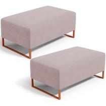 Kit 02 Puffs Decorativo Sala De Estar Cléo 90cm W01 Base Ferro Cobre Suede Rosê - Lyam Decor Kit 02 Puffs Decorativo Sala De Estar Cléo 90cm W01 Base Ferro Cobre Suede Rosê - Lyam Decor