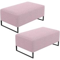 Kit 02 Puffs Decorativo Sala De Estar Cléo 90cm W01 Base Ferro Preto Bouclê Rosê - Lyam Decor Kit 02 Puffs Decorativo Sala De Estar Cléo 90cm W01 Base Ferro Preto Bouclê Rosê - Lyam Decor