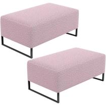 Kit 02 Puffs Decorativo Sala De Estar Cléo 90cm W01 Base Ferro Preto Bouclê Rosê - Lyam Decor Kit 02 Puffs Decorativo Sala De Estar Cléo 90cm W01 Base Ferro Preto Bouclê Rosê - Lyam Decor