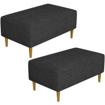 Kit 02 Puffs Decorativo Sala de Estar Cléo Pés Palito 90 cm Linho Chumbo - Lyam Decor Kit 02 Puffs Decorativo Sala de Estar Cléo Pés Palito 90 cm Linho Chumbo - Lyam Decor