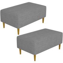 Kit 02 Puffs Decorativo Sala de Estar Cléo W01 Pés Palito 90 cm Linho Cinza Escuro - Lyam Decor