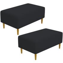 Kit 02 Puffs Decorativo Sala de Estar Cléo W01 Pés Palito 90 cm Suede Preto - Lyam Decor