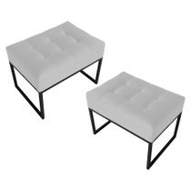 Kit 02 Puffs Decorativos Agnes 60x44cm com Base de Ferro Sintético Branco - Desk Design