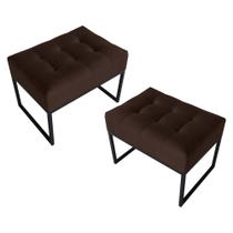 Kit 02 Puffs Decorativos Agnes 60x44cm com Base de Ferro Sintético Marrom - Desk Design