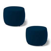 Kit 02 Puffs Decorativos Living Aisha Orgânico Redondo Veludo Azul Marinho - Desk Design