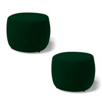 Kit 02 Puffs Decorativos Living Aisha Orgânico Redondo Veludo Verde Escuro - Desk Design