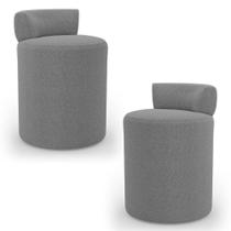 Kit 02 Puffs Decorativos Orgânicos Living Aegon Minimalista Bouclê Cinza Escuro - Abmaza