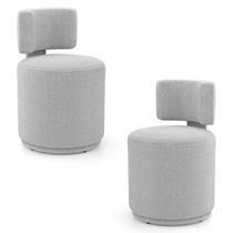 Kit 02 Puffs Decorativos Orgânicos Living Melis Minimalista Bouclê Cinza Claro - Abmaza