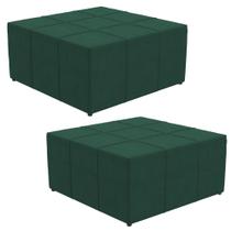 Kit 02 Puffs Decorativos Para Sala de Estar Quadrado Milano 90x90 W01 Suede Verde Musgo - Lyam Decor Kit 02 Puffs Decorativos Para Sala de Estar Quadrado Milano 90x90 W01 Suede Verde Musgo - Lyam Decor