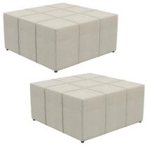 Kit 02 Puffs Decorativos Para Sala de Estar Quadrado Milano 90x90cm W01 Linho Champagne - Lyam Decor Kit 02 Puffs Decorativos Para Sala de Estar Quadrado Milano 90x90cm W01 Linho Champagne - Lyam Decor