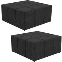 Kit 02 Puffs Decorativos Para Sala de Estar Quadrado Milano 90x90cm W01 Linho Chumbo - Lyam Decor Kit 02 Puffs Decorativos Para Sala de Estar Quadrado Milano 90x90cm W01 Linho Chumbo - Lyam Decor