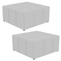 Kit 02 Puffs Decorativos Para Sala de Estar Quadrado Milano 90x90cm W01 Linho Cinza - Lyam Decor
