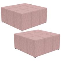 Kit 02 Puffs Decorativos Para Sala de Estar Quadrado Milano 90x90cm W01 Linho Rosa - Lyam Decor Kit 02 Puffs Decorativos Para Sala de Estar Quadrado Milano 90x90cm W01 Linho Rosa - Lyam Decor