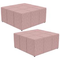Kit 02 Puffs Decorativos Para Sala de Estar Quadrado Milano 90x90cm W01 Linho Rosê - Lyam Decor Kit 02 Puffs Decorativos Para Sala de Estar Quadrado Milano 90x90cm W01 Linho Rosê - Lyam Decor