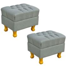 Kit 02 Puffs Decorativos París L02 Luis XV Capitone Linho Cinza Escuro - Lyam Decor