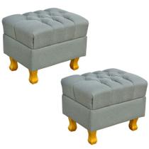 Kit 02 Puffs Decorativos París Luis XV Capitone Linho Cinza Escuro - Lyam Decor Kit 02 Puffs Decorativos París Luis XV Capitone Linho Cinza Escuro - Lyam Decor