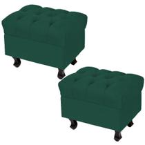 Kit 02 Puffs Decorativos París Luis XV Capitone Suede Verde Musgo - Lyam Decor Kit 02 Puffs Decorativos París Luis XV Capitone Suede Verde Musgo - Lyam Decor