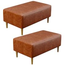Kit 02 Puffs Decorativos Sala de Estar Cléo W01 Pés Palito 90 cm material sintético Camel - Lyam Decor