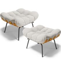 Kit 02 Puffs Decorativos Sala de Estar Costela L02 Bouclê Cru - Lyam Decor