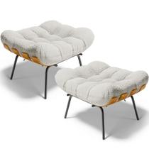 Kit 02 Puffs Decorativos Sala de Estar Costela L02 Bouclê Cru - Lyam Decor