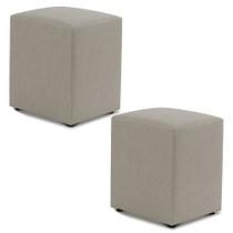 Kit 02 Puffs Decorativos Sala de Estar Quadrado 36x47cm Linho Bege Claro - Abmaza
