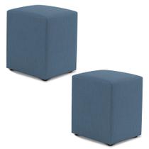 Kit 02 Puffs Decorativos Sala de Estar Quadrado 36x47cm Linho Denim - Abmaza