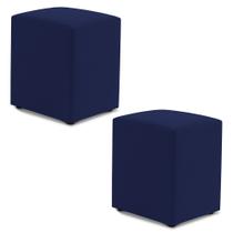 Kit 02 Puffs Decorativos Sala de Estar Quadrado 36x47cm Sintético Azul Marinho - Desk Design
