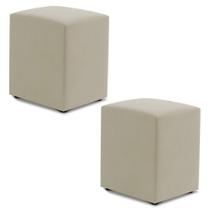 Kit 02 Puffs Decorativos Sala De Estar Quadrado 36x47cm Suede Bege - Abmaza