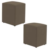 Kit 02 Puffs Decorativos Sala de Estar Quadrado 36x47cm Suede Capuccino - Abmaza