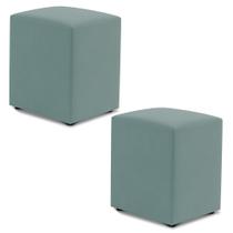 Kit 02 Puffs Decorativos Sala de Estar Quadrado 36x47cm Veludo Acqua - Abmaza