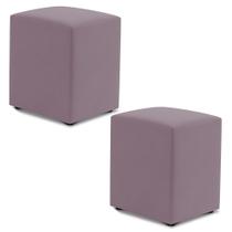 Kit 02 Puffs Decorativos Sala de Estar Quadrado 36x47cm Veludo Rosê - Abmaza