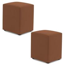 Kit 02 Puffs Decorativos Sala De Estar Quadrado 36x47cm Veludo Terracota - Abmaza