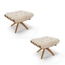 Kit 02 Puffs Giratório Suede Base Madeira - D'rossi Bege Kit 02 Puffs Giratório Suede Base Madeira - D'rossi Bege