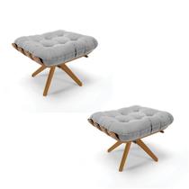 Kit 02 Puffs Giratório Suede Base Madeira - D'rossi Cinza Kit 02 Puffs Giratório Suede Base Madeira - D'rossi Cinza