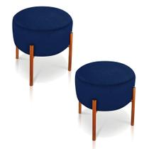 Kit 02 Puffs Iron Suede Azul Marinho Base Metálica Cobre