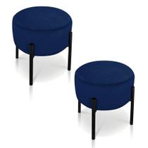 Kit 02 Puffs Iron Suede Azul Marinho Base Preto Palito